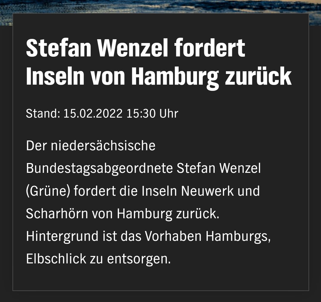 Stefan Wenzel fordert Inseln von Hamburg zurück